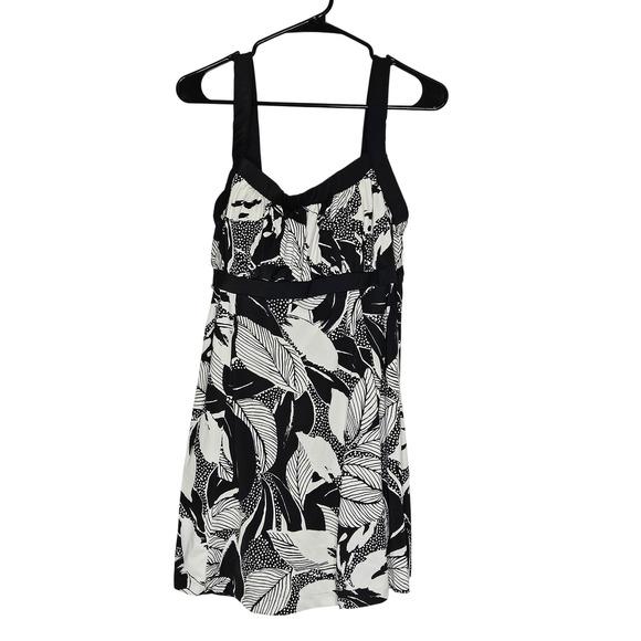 Maxine of Hollywood Black White Floral Print One Piece Swimsuit Top Size 18 - Picture 1 of 8